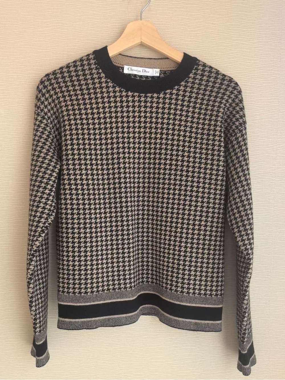 Dior Black & Beige Houndstooth Crewneck Knit